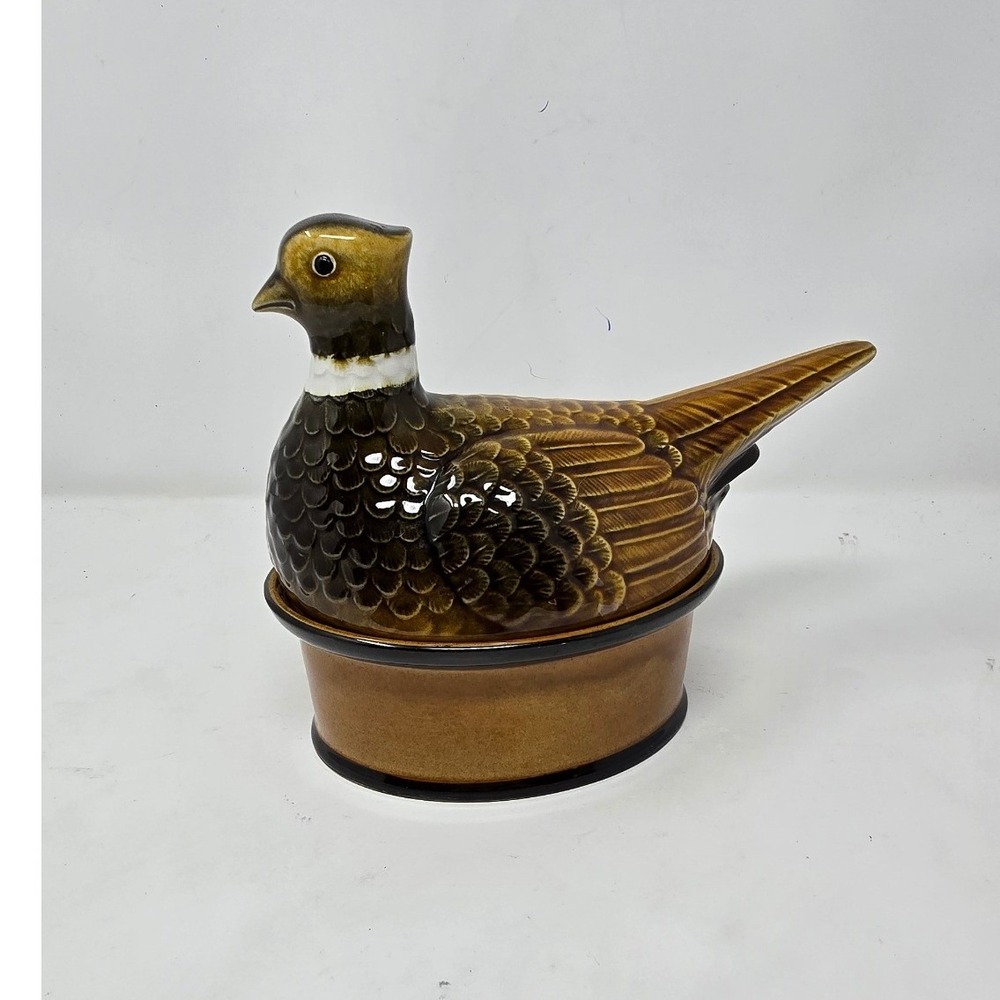 Vtg‎ Secla Portugal Majolica Pheasant Tureen MCM farmhouse country kitchen